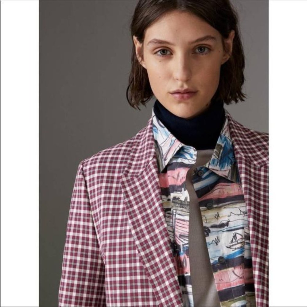Burberry Burgundy Double Faced Cotton Twill Tailored Coat - Picture 6 of 11